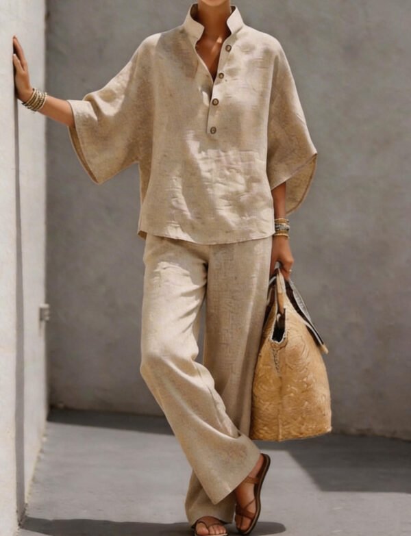 European and American cross-border women's clothing 2026 independent station spring and summer new women's cotton and linen shirt top and pants two-piece set